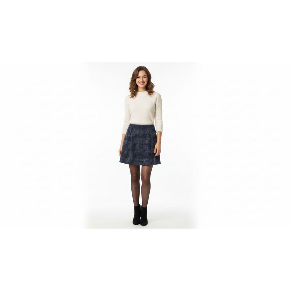 Promod Womens Feminine Blue Lined Zip Pleaded Mini Skirt Sz 8